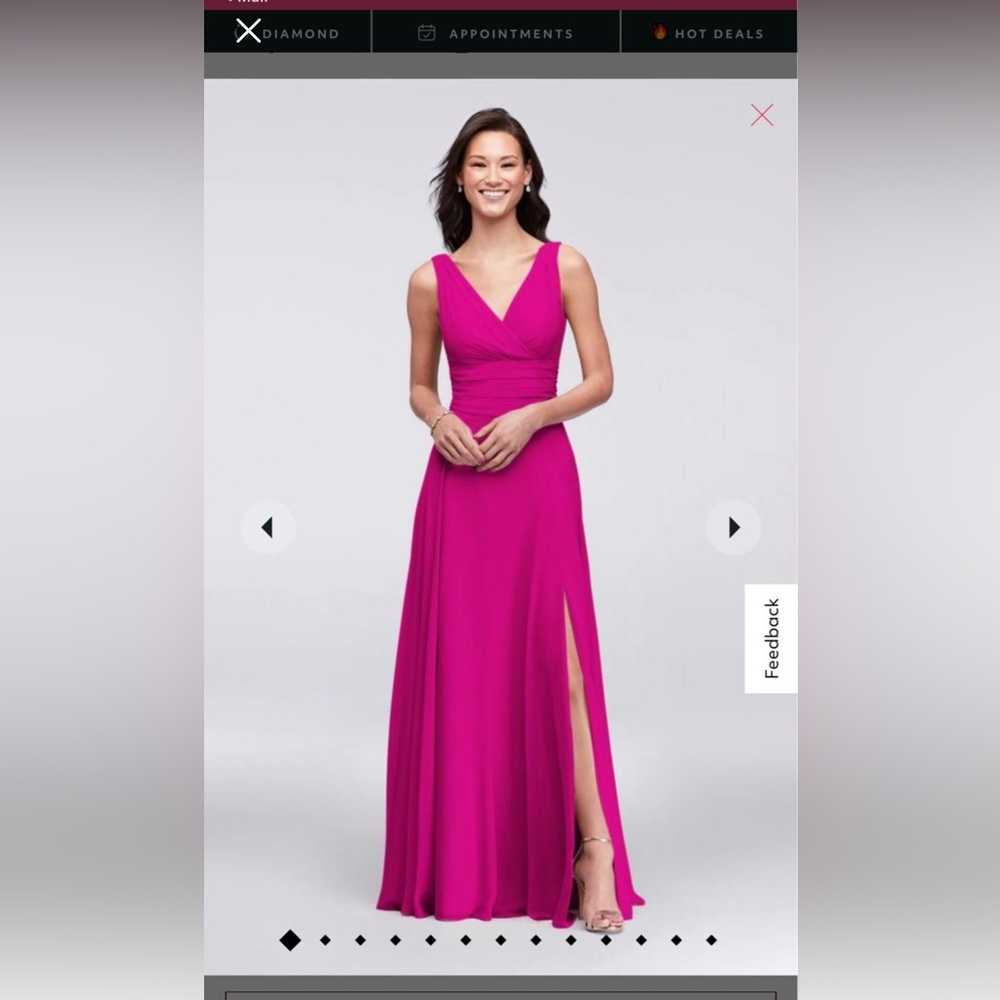 surplice tank long chiffon bridesmaid dress In Begonia from David’s Bridal
